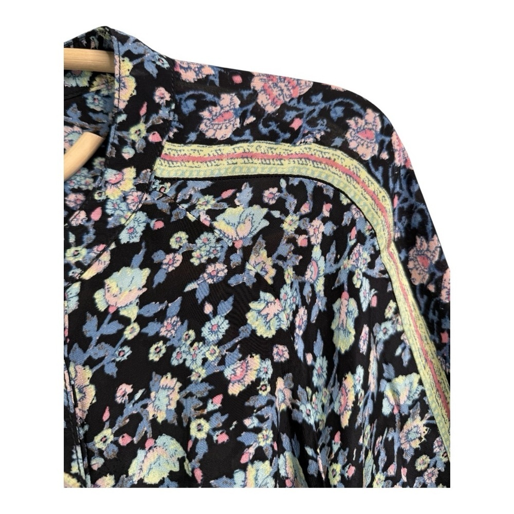 Free People Skyway Floral Drive in Boho Blouse Sash Tie Belt Black Blue Small - Picture 13 of 15